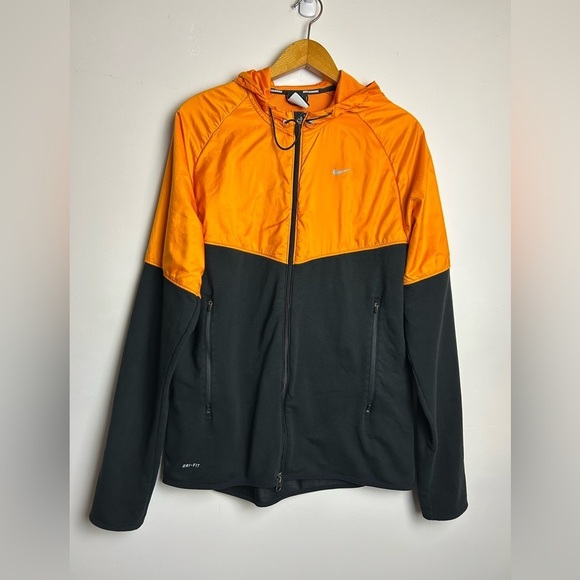 VTG Y2K Nike NR Jacket Men L center Swoosh Running Dri-Fit Orange Black Full-Zip - Picture 1 of 16